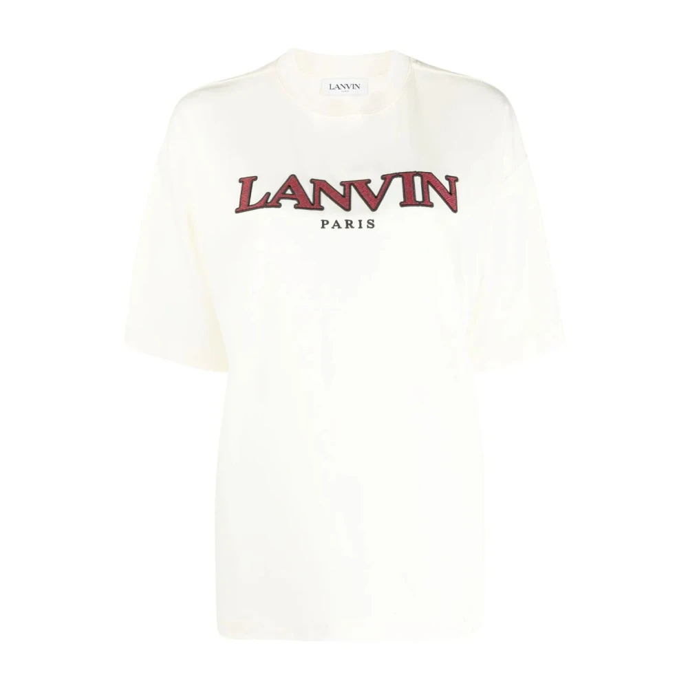 Lanvin Logo-geborduurd Katoenen T-shirt Beige Dames