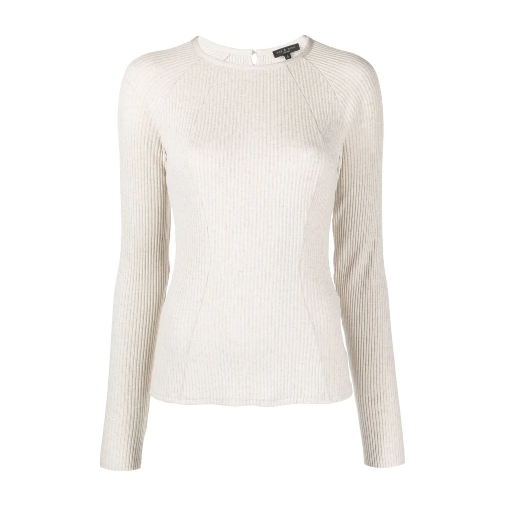 Rib Langermet Beige T-skjorte