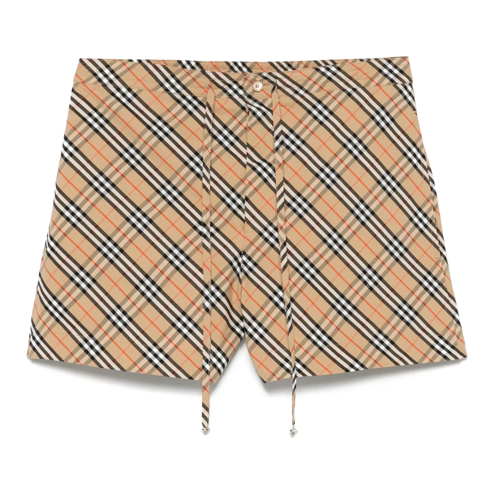 Burberry Women's Beige Checkered Shorts With Button Closure
