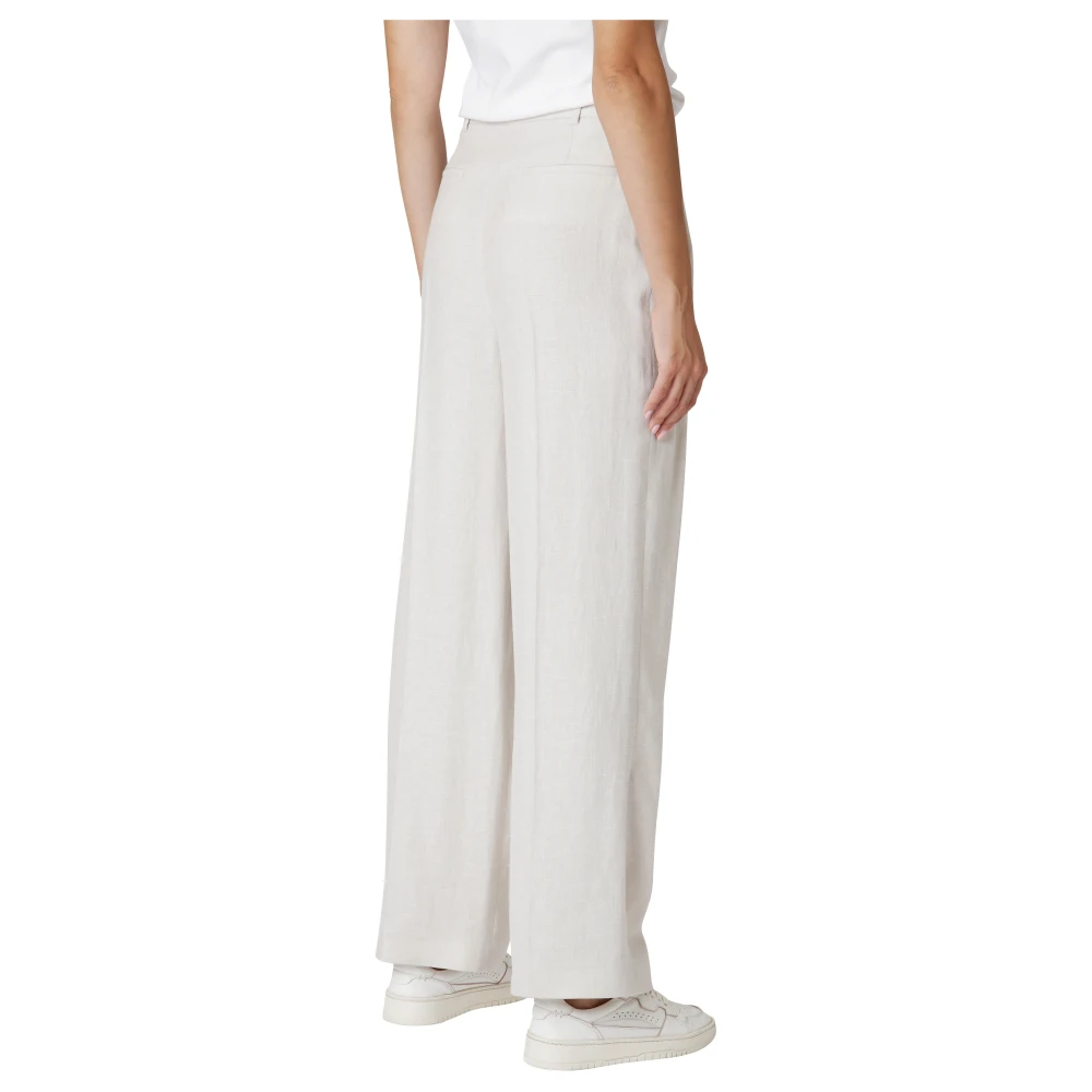 Eleventy Linnen Wol Zijde Broek Dubbele Plooien Beige Dames