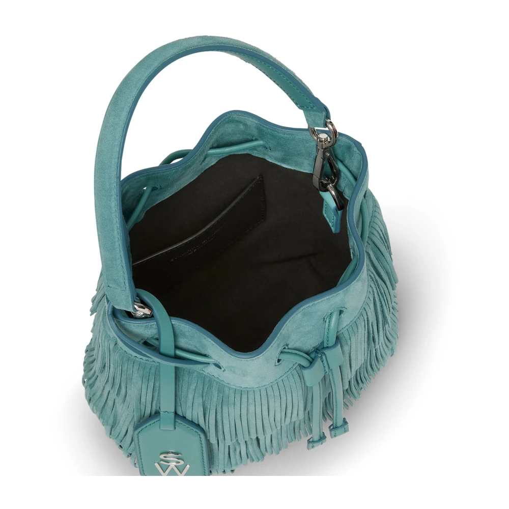 Stuart Weitzman Fringe Mini Bucket Tas Green Dames