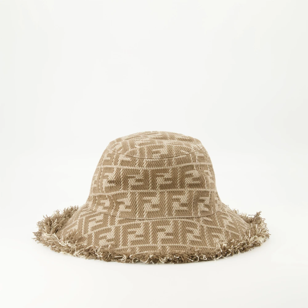 Fendi Denim FF Hoed met Franje Randen Brown Dames