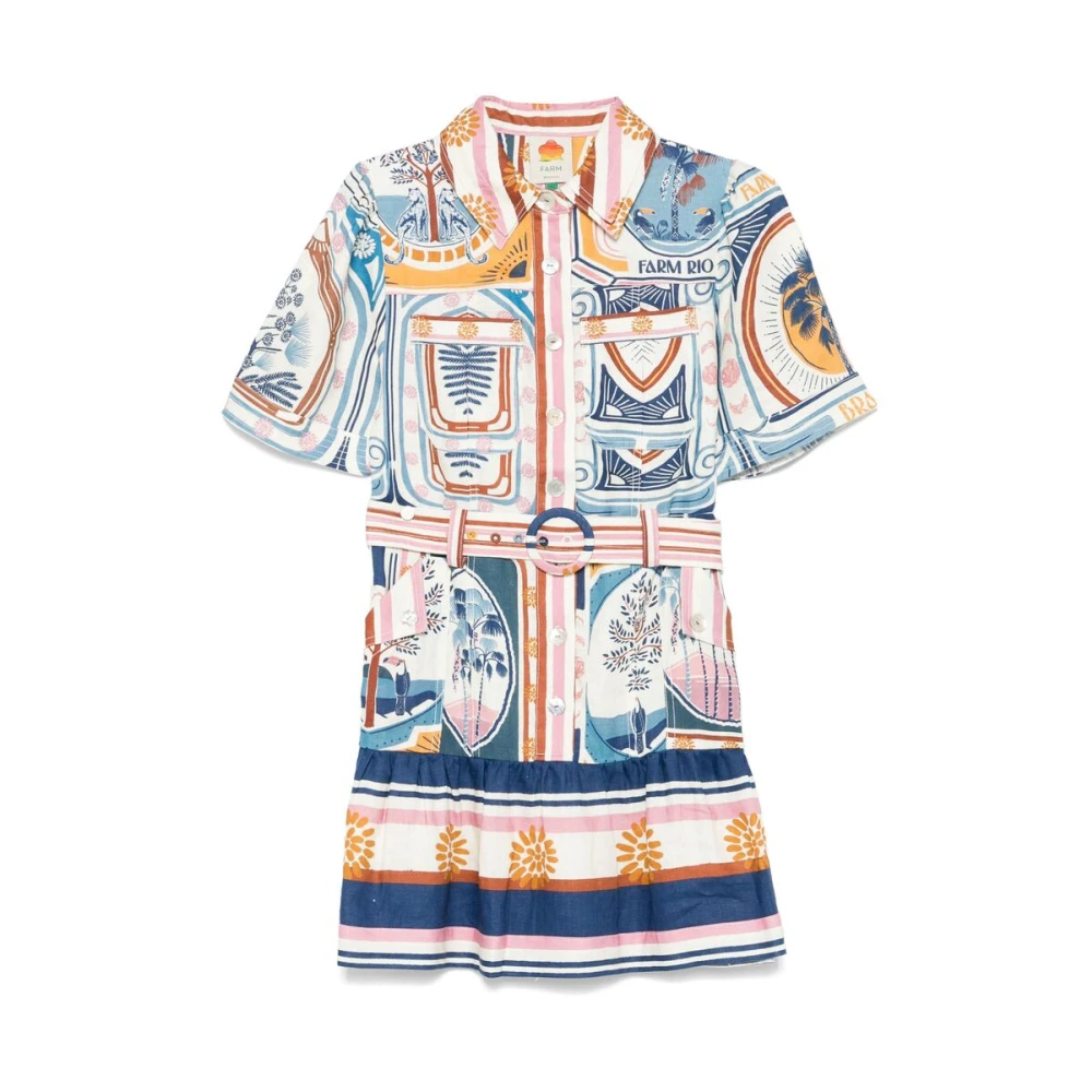 Farm Rio Witte Jurk met Knopen en Zakken Multicolor Dames