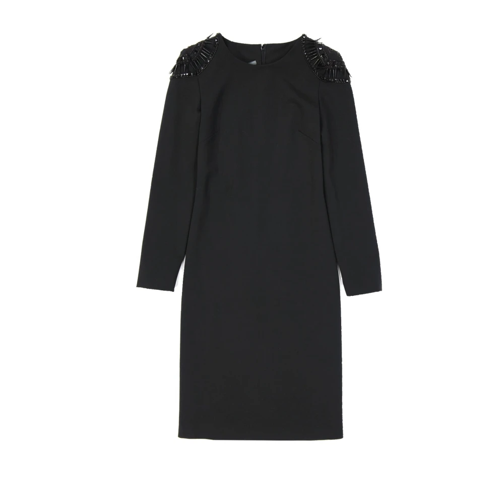 Alberta Ferretti Women's Black Midi Dresses, Xs, Wool Blend Dress With Studs
