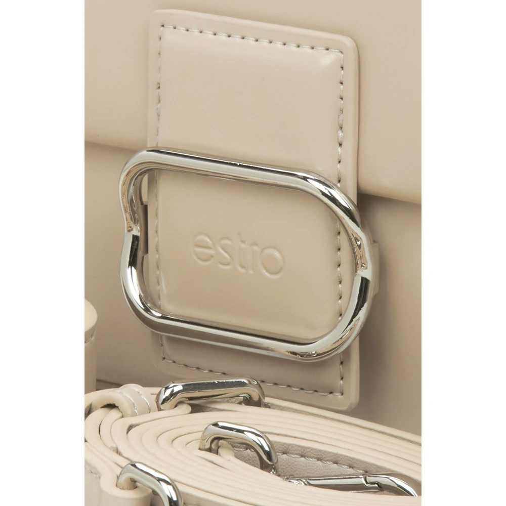 Estro Dames Beige Leren Schoudertas met Zilveren Hardware Er00115773 Beige Dames