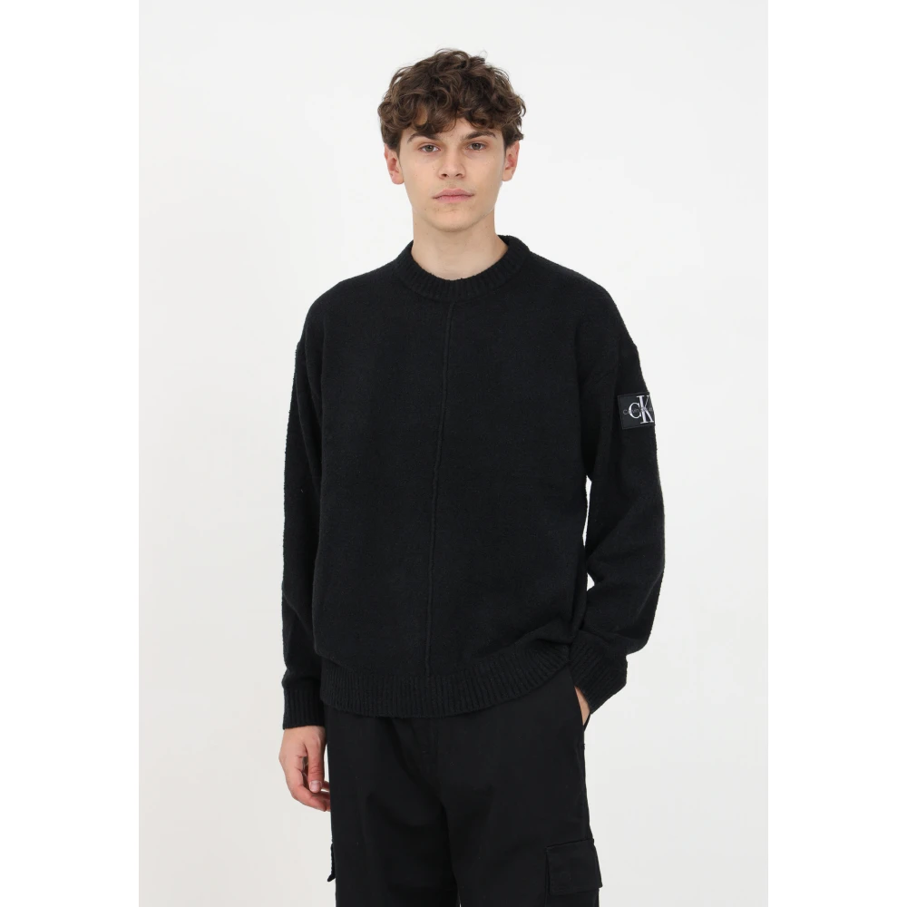 Calvin Klein Jeans Zwarte Sweaters met Bouclé Textuur Black Heren