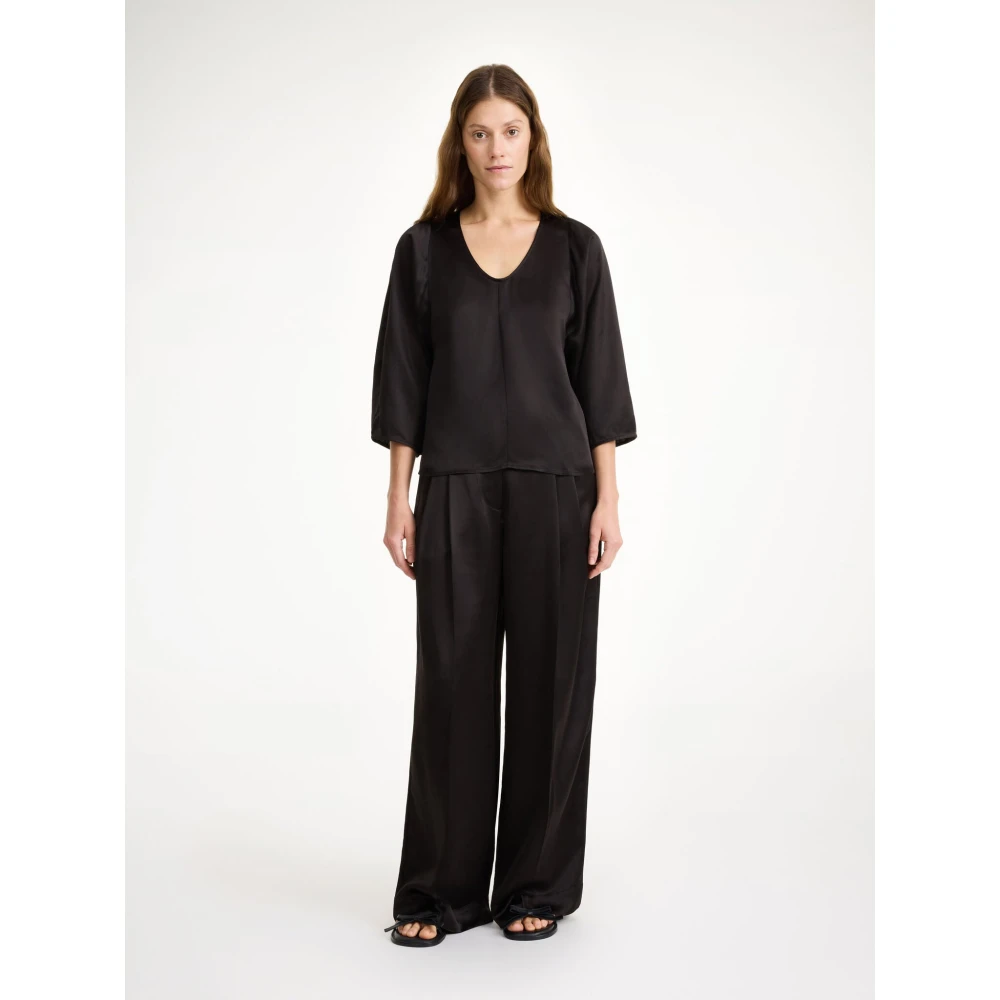 By Malene Birger Glanzende Zwarte Blouse met Zijsplitten By Herenne Birger Black Dames