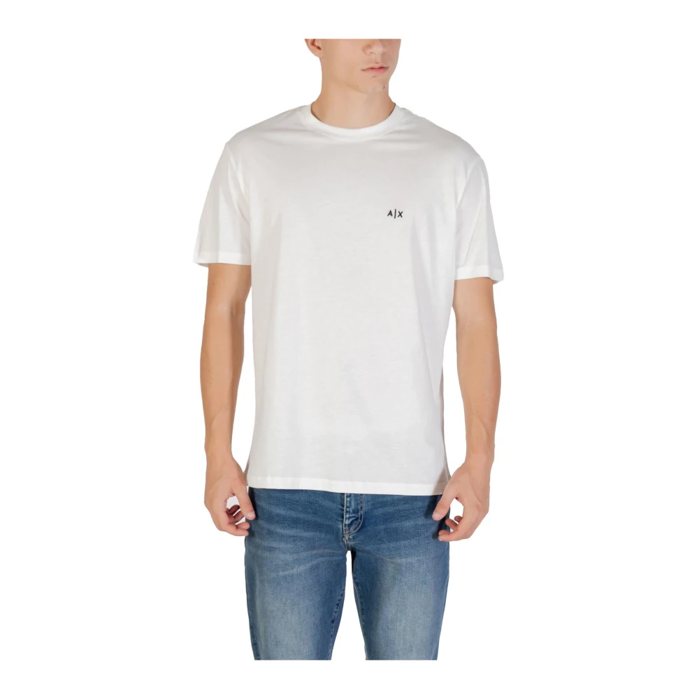 Armani Exchange Mannelijk Wit Tops Heren, 2XL, Katoen, T-Shirt Van Katoen Met Ronde Hals En Korte Mouwen