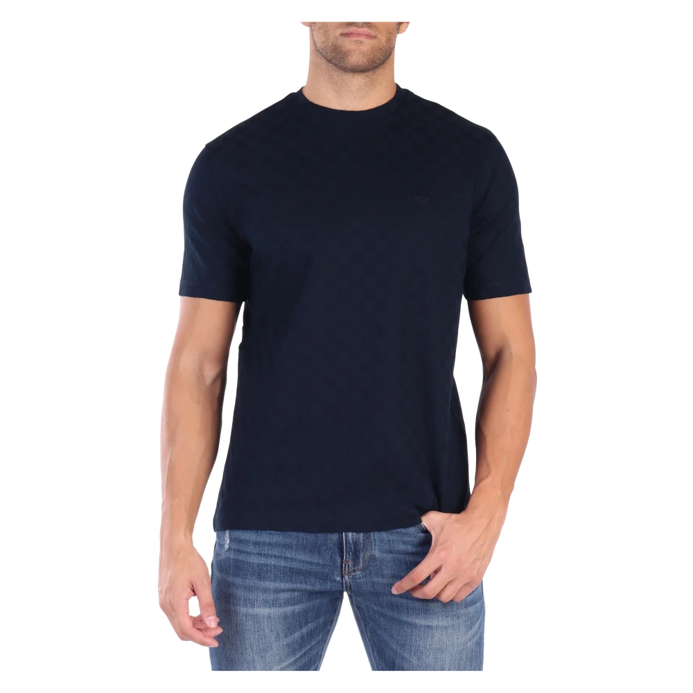 Emporio Armani Katoenen Jacquard T-shirt met Decoratief Motief Blue Heren