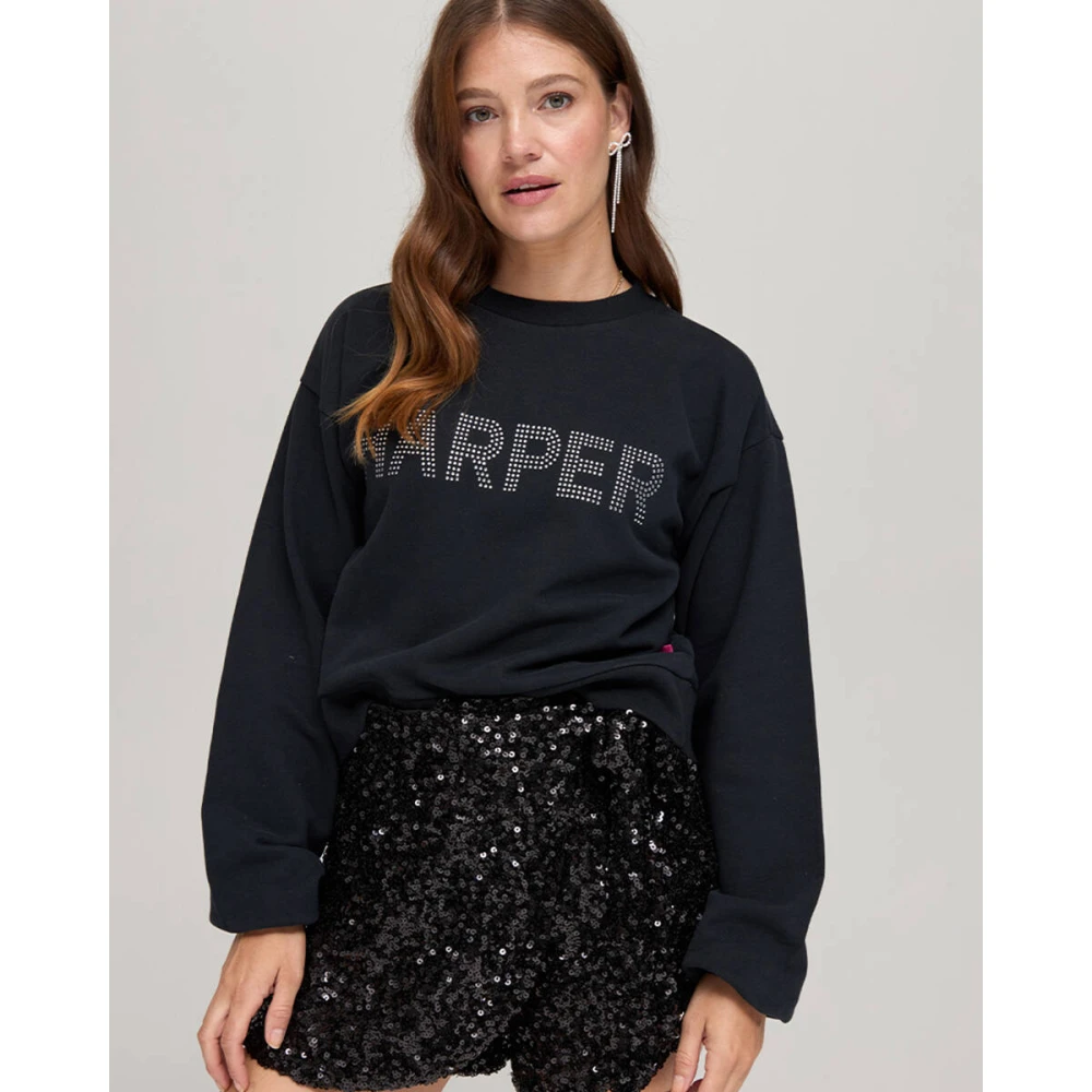 Harper & Yve Rhinestone Sweatshirt Dw24Y500 Black Dames