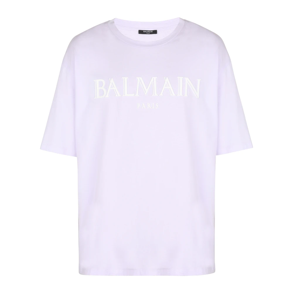 Balmain Oversized T-shirt met rubberen Romeins logo Purple Heren