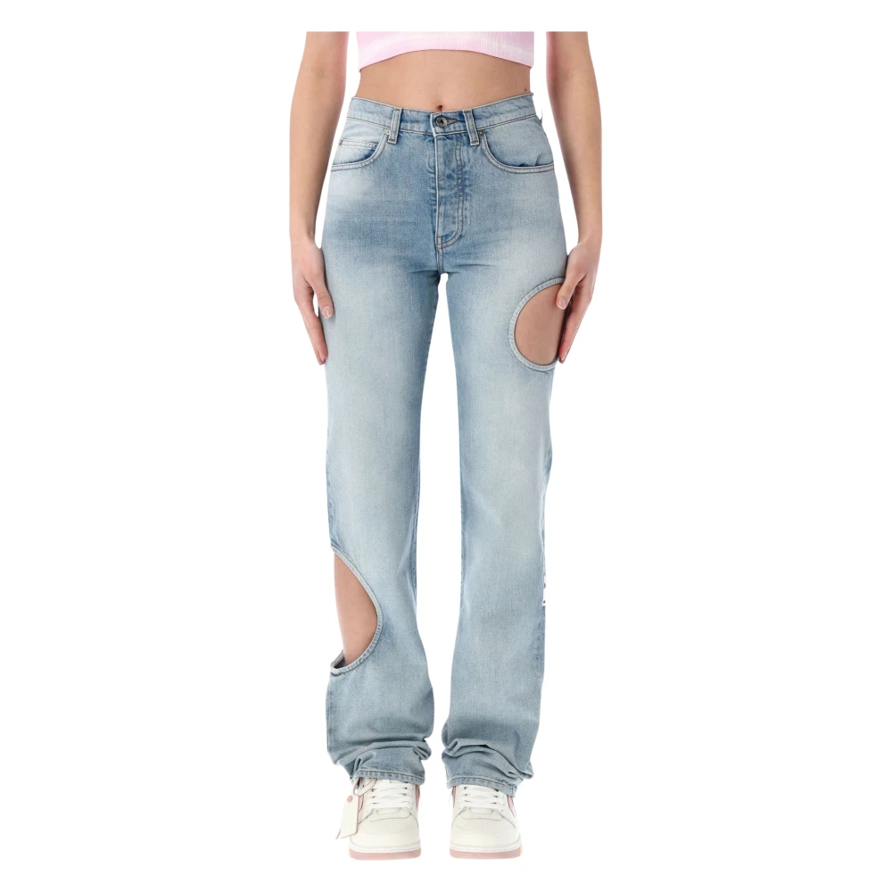 Off White Blue Straight Fit Jeans, Female, W27, New Meteor Denim Trousers