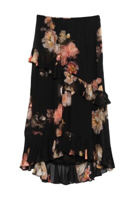 black-floral-print-layered-skirt