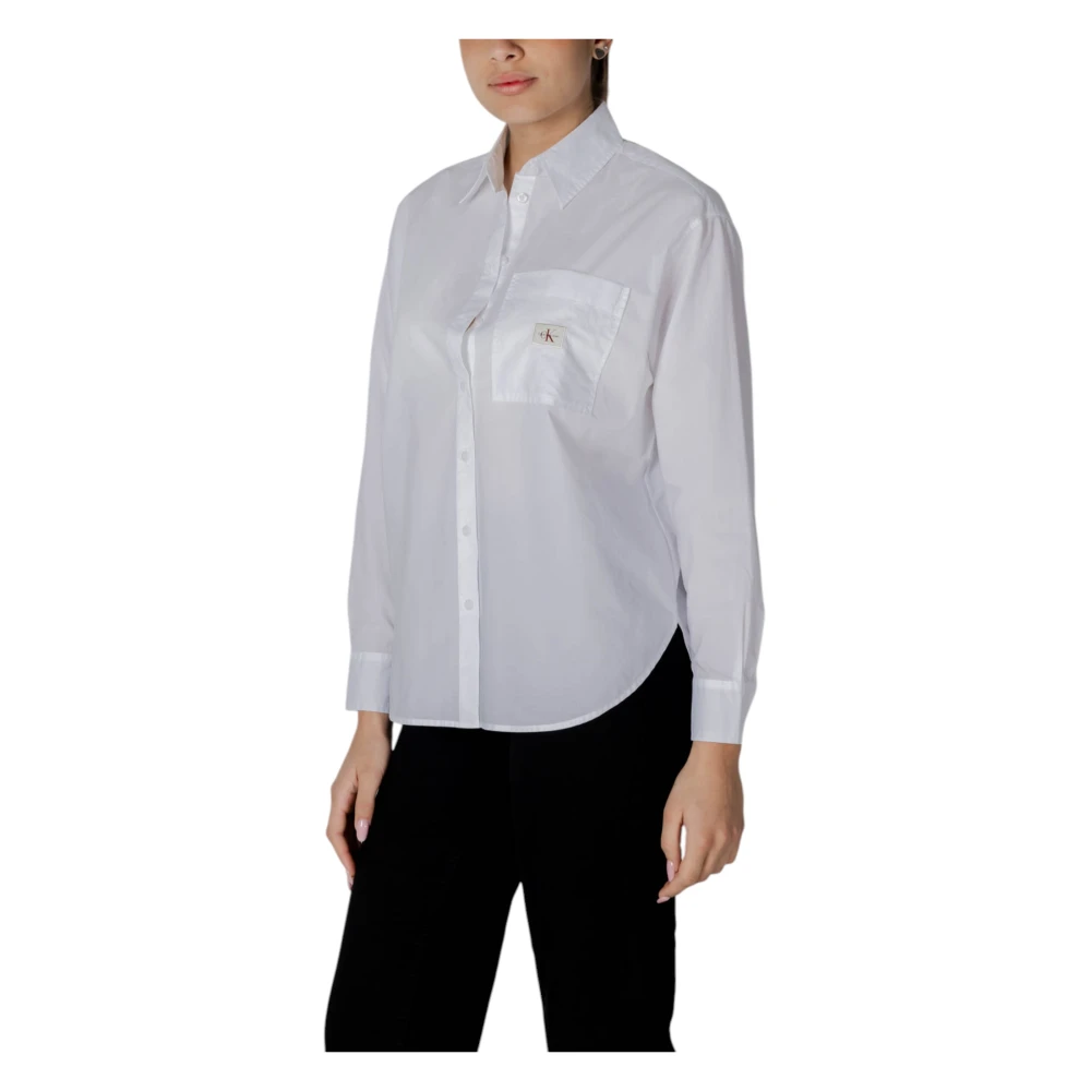 Calvin Klein Jeans Lange katoenen damesoverhemden collectie White Dames
