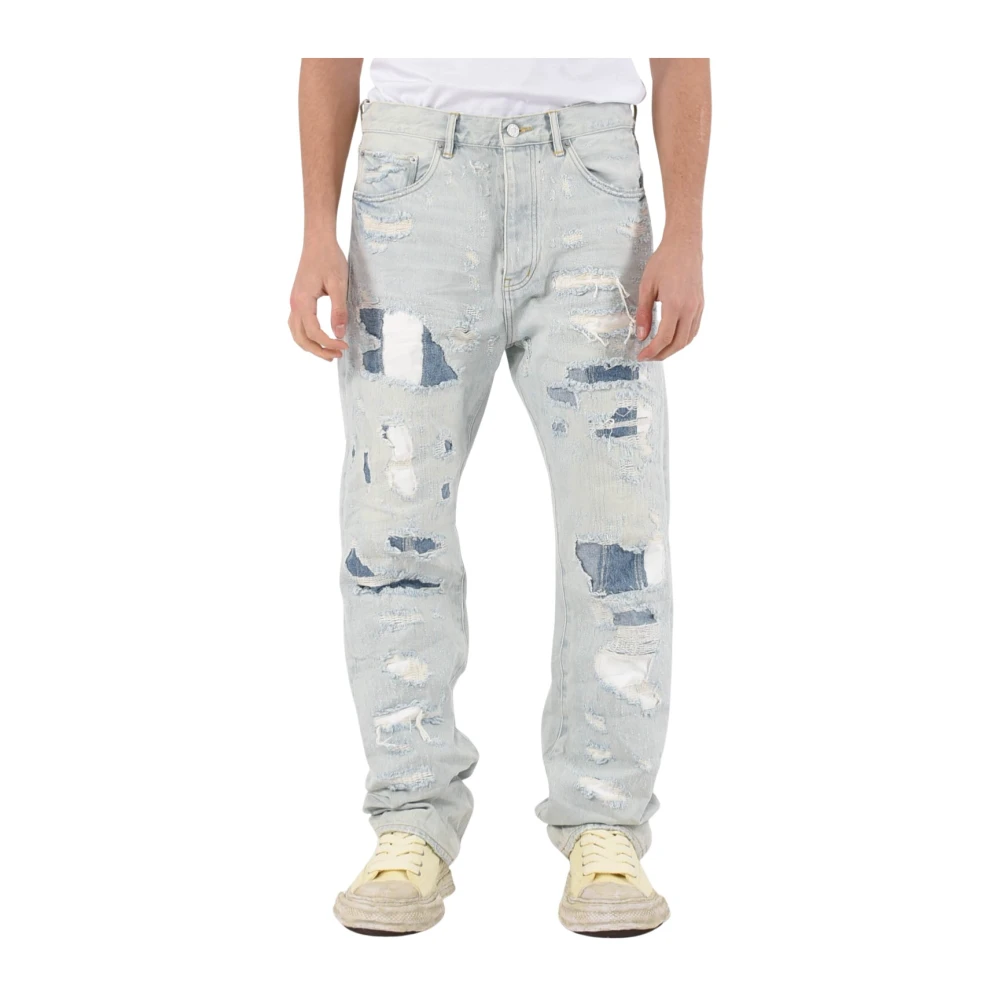 Purple Brand Straight Leg Denim Jeans Frayed Blue Heren