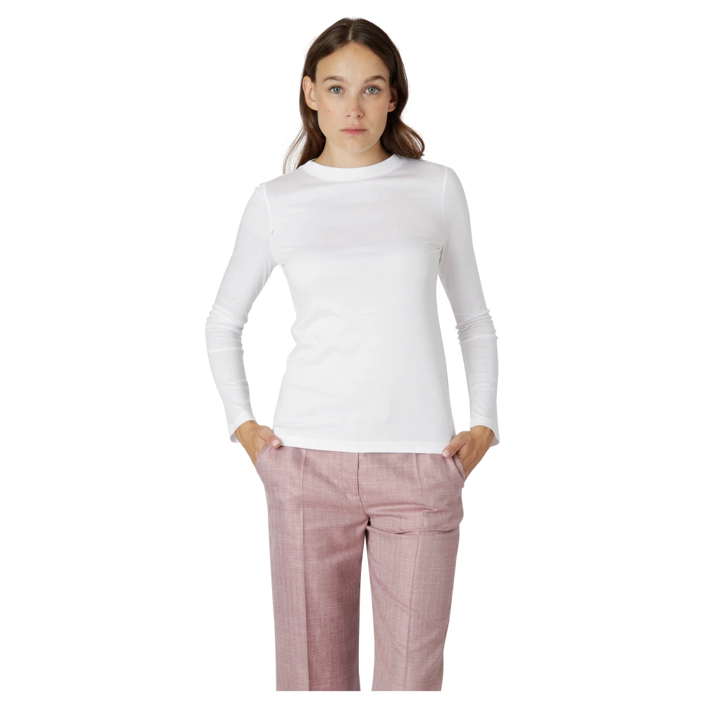 Eleventy Lange Mouw Tencel Katoen T-Shirt White Dames