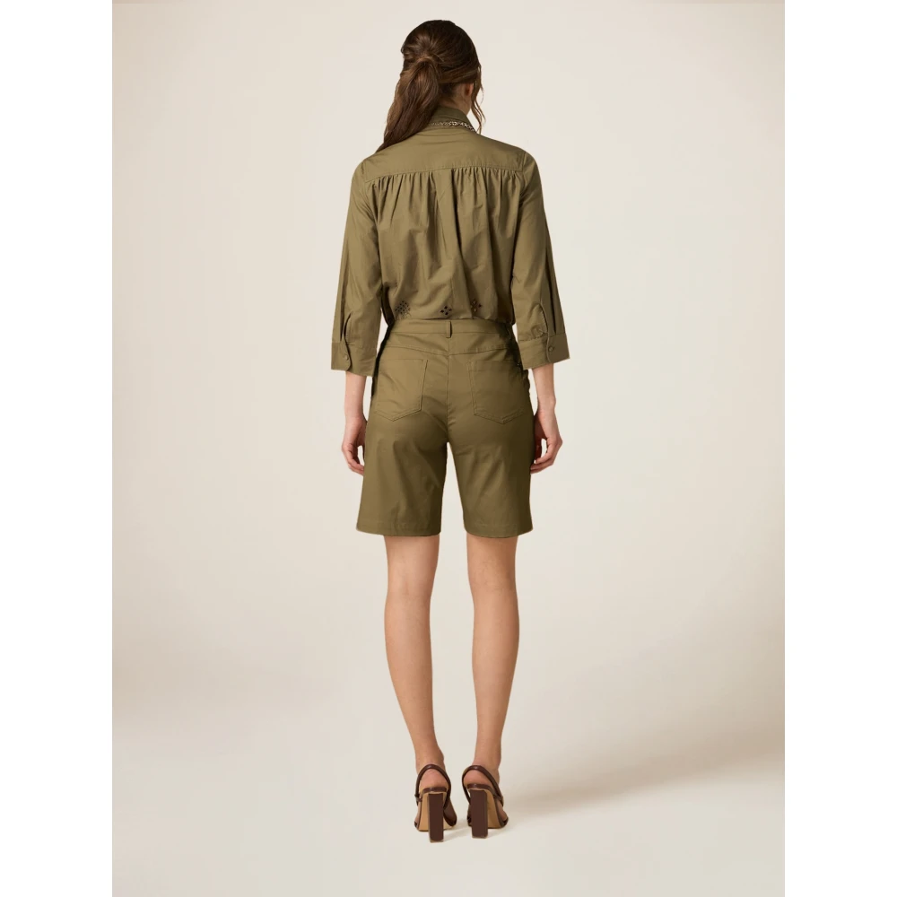 Oltre Katoen Stretch Satijn Bermuda Shorts Green Dames