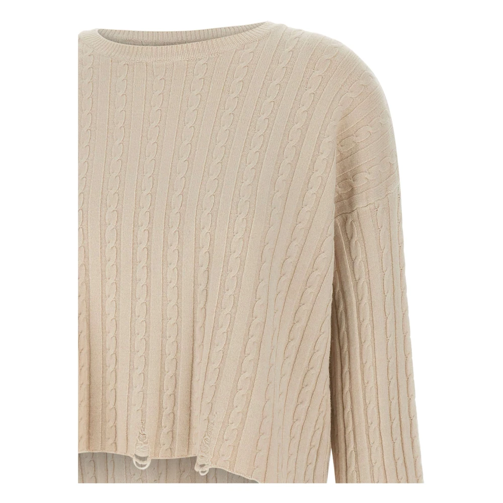Kaos Angora Cream Sweater met Cable Weave Beige Dames