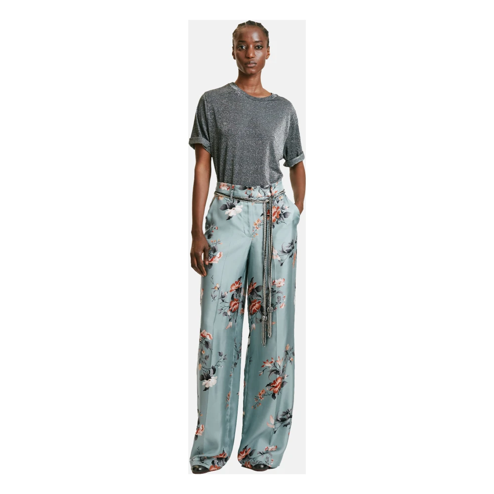 Momoni Wijde zijden twill broek met Franse zakken Multicolor Dames