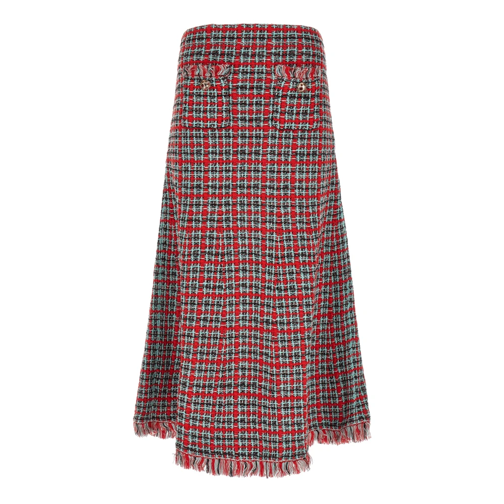 Self-Portrait Women's Red Checked Midi Skirt In Cotton And Wool - Image 4
