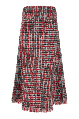 Frayed Knit Midi Skirt