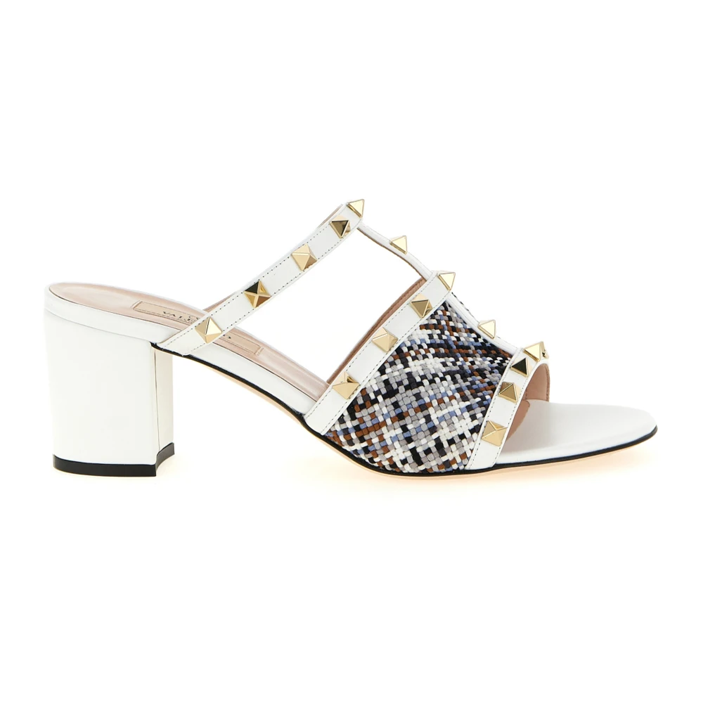 Valentino Garavani Women's White Heeled Mules, 5 Uk, Rockstud Raffia Slide