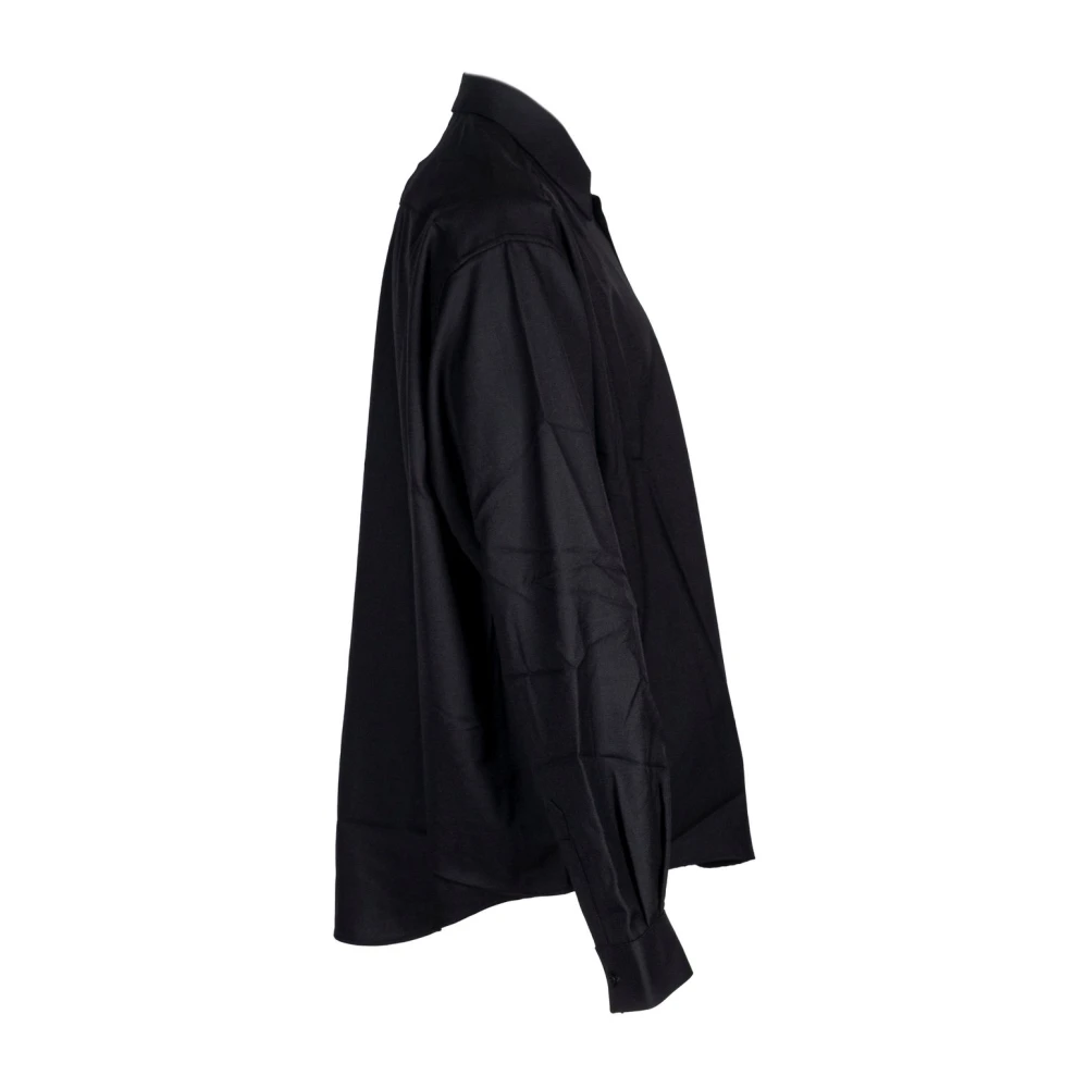 Laneus Flanellen overshirt. Italiaanse stijl. Over fit. Black Heren