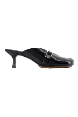 Svarta klacksandaler - Läder - Slip-on