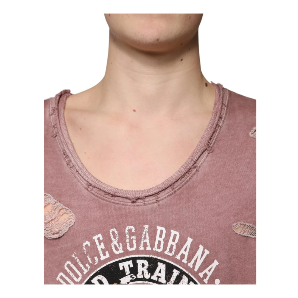 Dolce & Gabbana Bruine Mouwloze Katoenen T-shirt Pink Heren