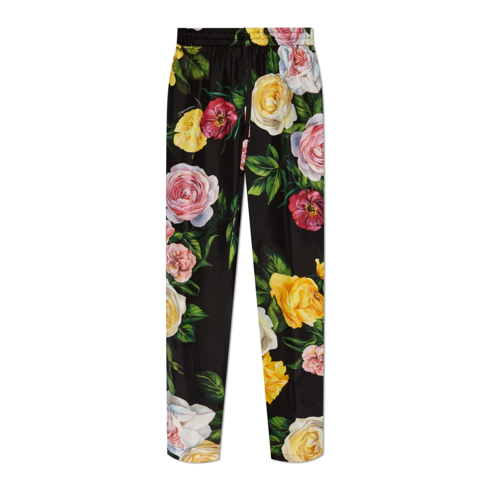Dolce & Gabbana Women's Multicolor Wide Trousers, L, Silk Trousers With Floral Motif