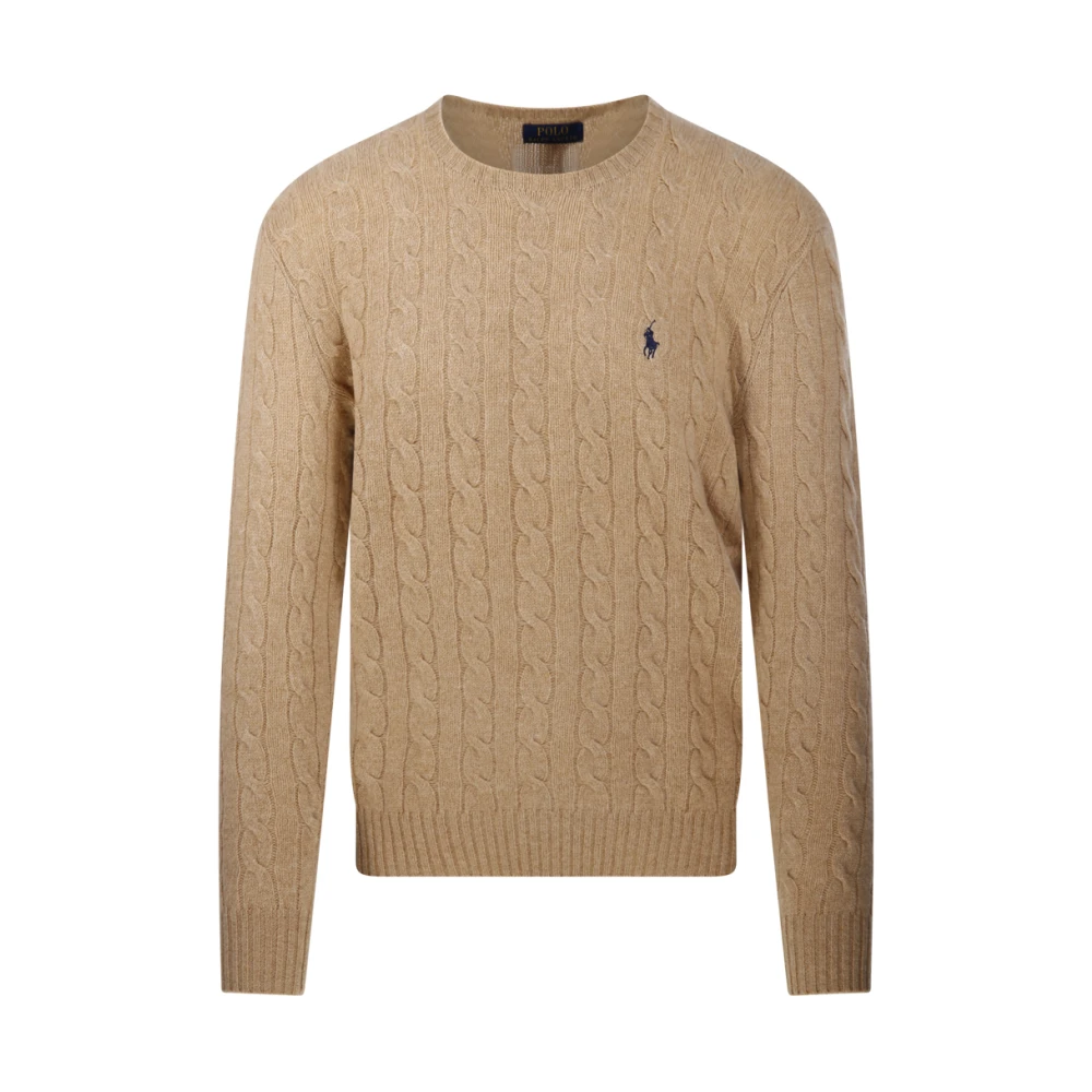 Ralph Lauren Men's Beige Round-Neck Knitwear, 2XL, Cable Knit Jumper