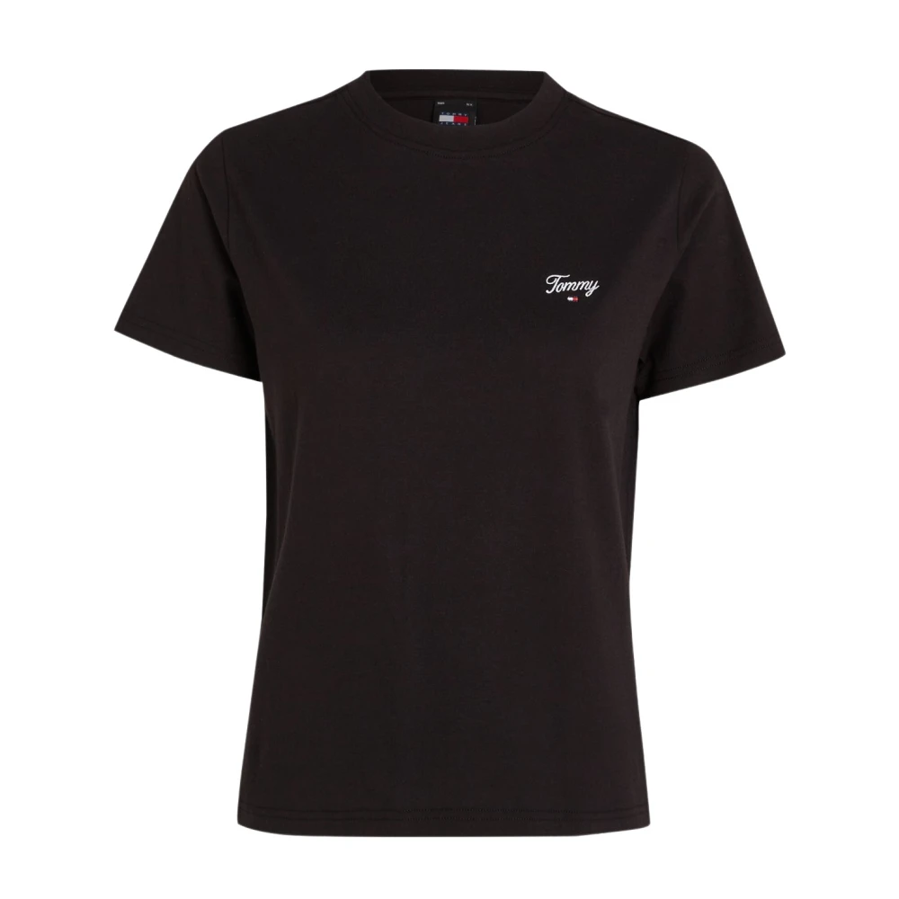 Tommy Jeans Geborduurd logo katoenen T-shirt Zwart Black Dames