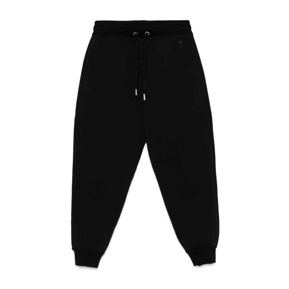 Ami Paris Zwarte Trekkoordbroek Geribbelde Enkel Black Heren