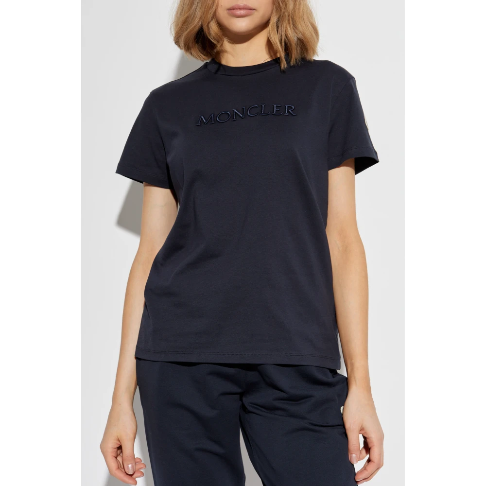 Moncler T-shirt met logo Blue Dames
