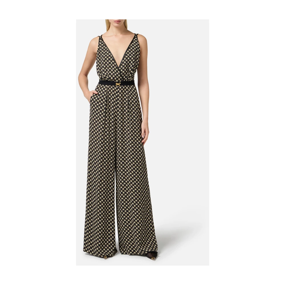 Elisabetta Franchi Georgette Jumpsuit met Diamantprint Multicolor Dames