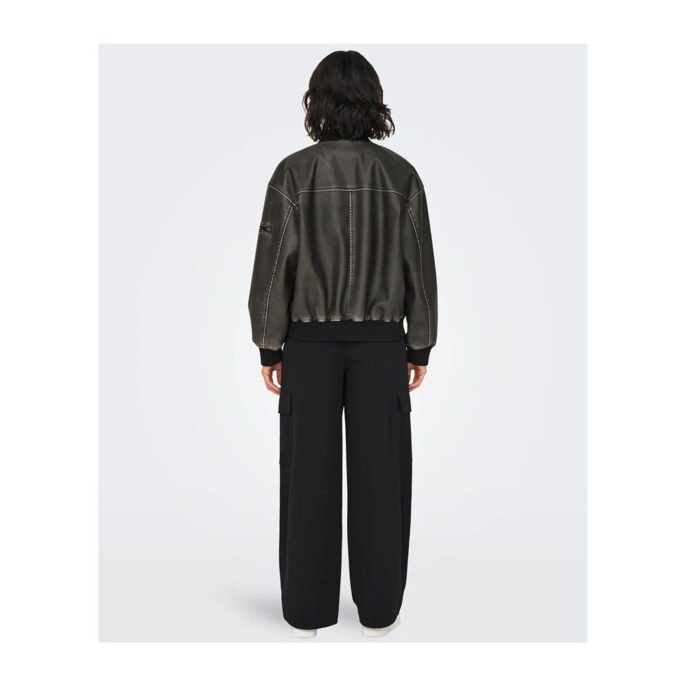 Only Vintage Leren Jas met Ritsmouw Black Dames