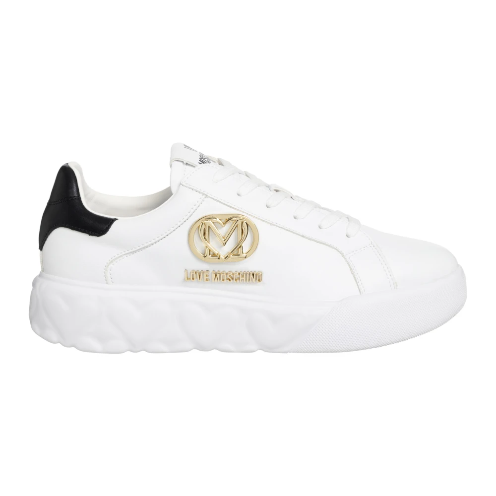 Moschino Love Leren Sneaker in Wit Zwart Goud White Dames