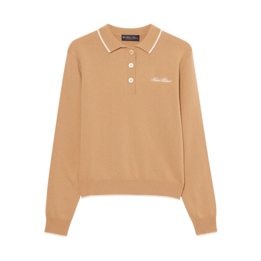 Brooks Brothers Women's Beige Round-Neck Knitwear, Xs, Lambswool Polo Jumper