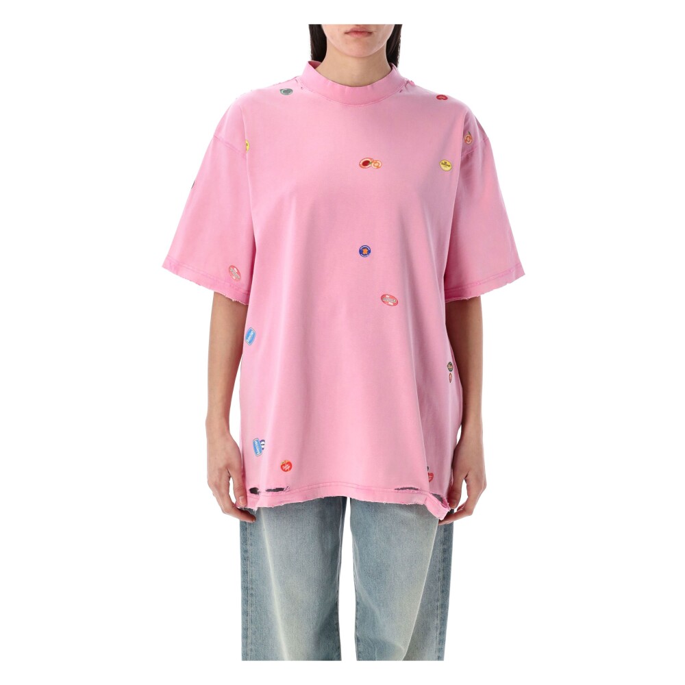 BALENCIAGA コットン ネイル クロップド Tシャツ ピンク Balenciaga Shrunk T-Shirt in Light Pink & White | FWRD