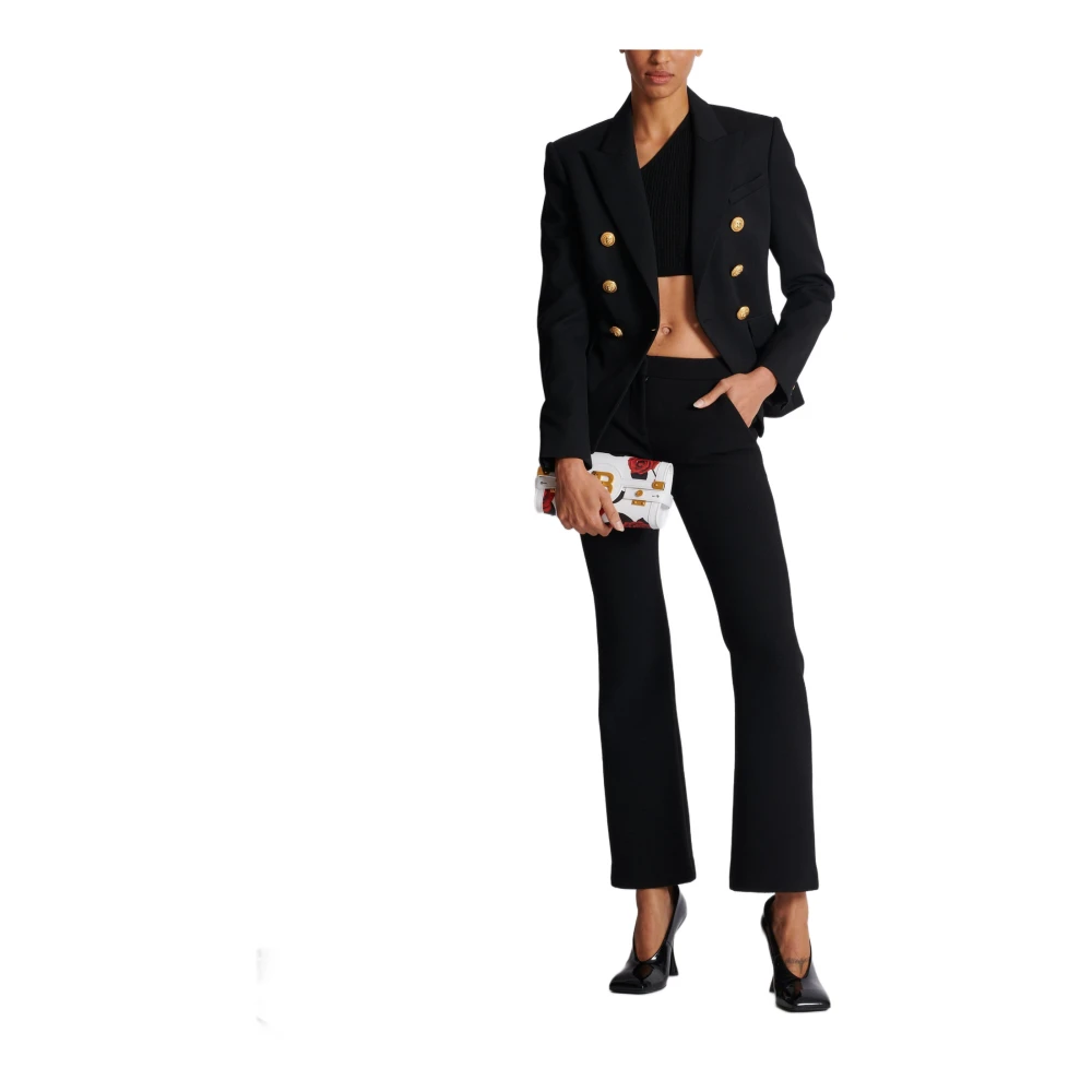 Balmain Dubbele Crepe Uitlopende Broek Black Dames