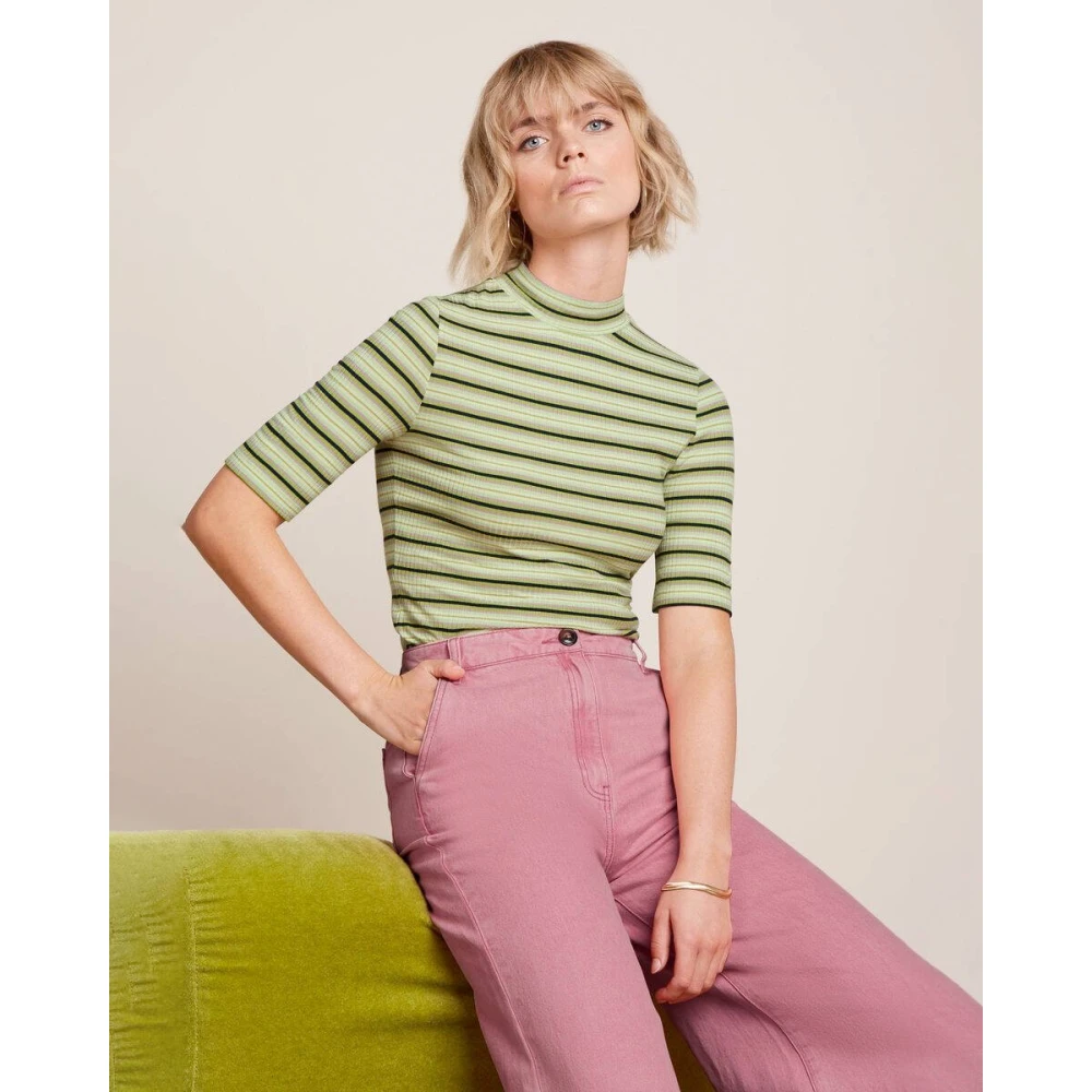 king louie Gestreepte Turtle Top Korte Mouw Green Dames