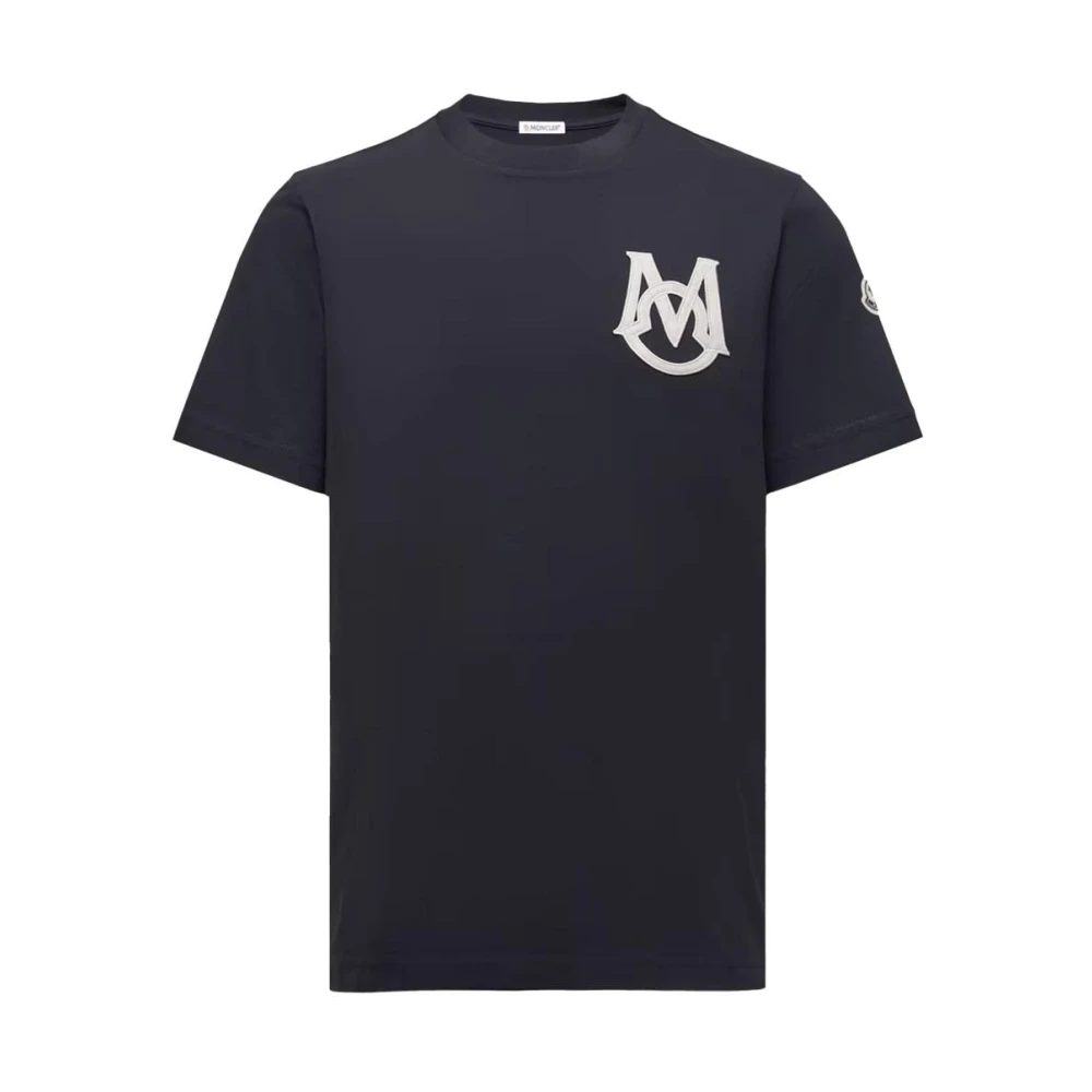 Moncler Blue T-Shirts, Male, Xl, Branded Cotton T-Shirt