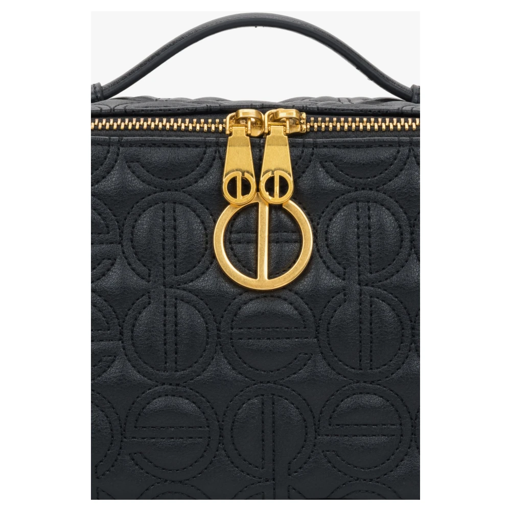 Estro Zwarte Leren Make-up Tas voor Vrouwen met Gouden Details & In reliëf gemaakt Merklogo Black Dames