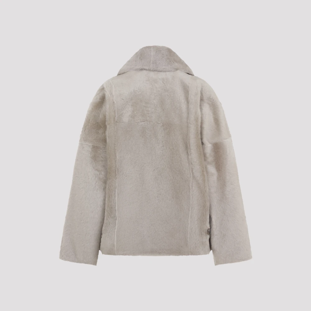 Yves Salomon Luxe Faux Fur Shearling Jas Gray Dames