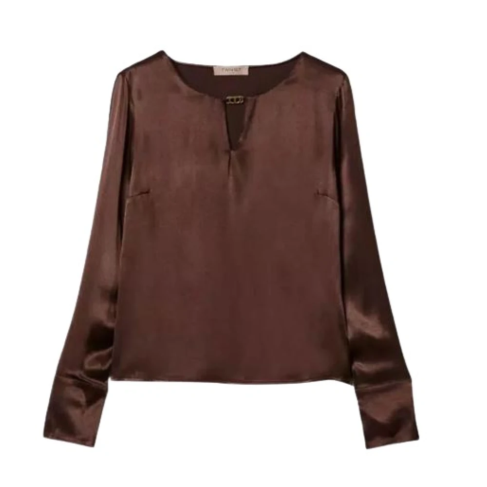 Twinset Ronde hals shirt met T-gesp Brown Dames