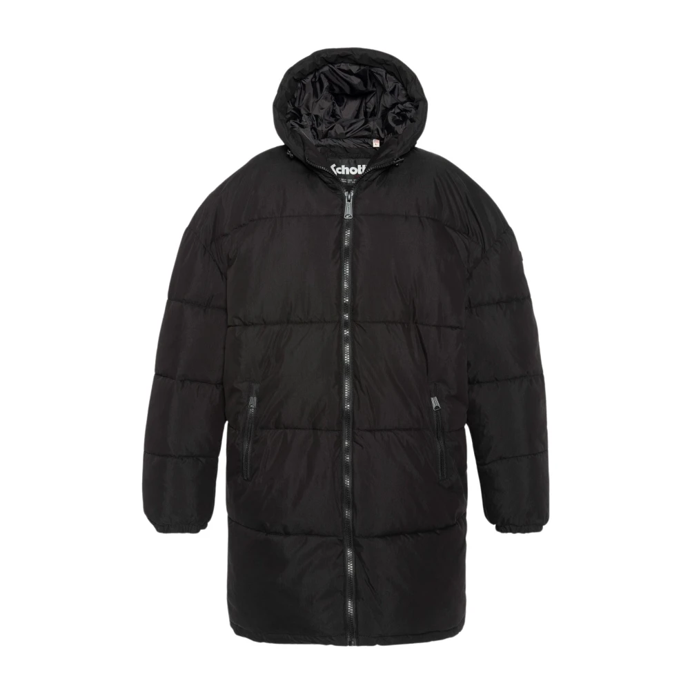 Schott NYC Lange gewatteerde jas met capuchon Zwart Black Heren