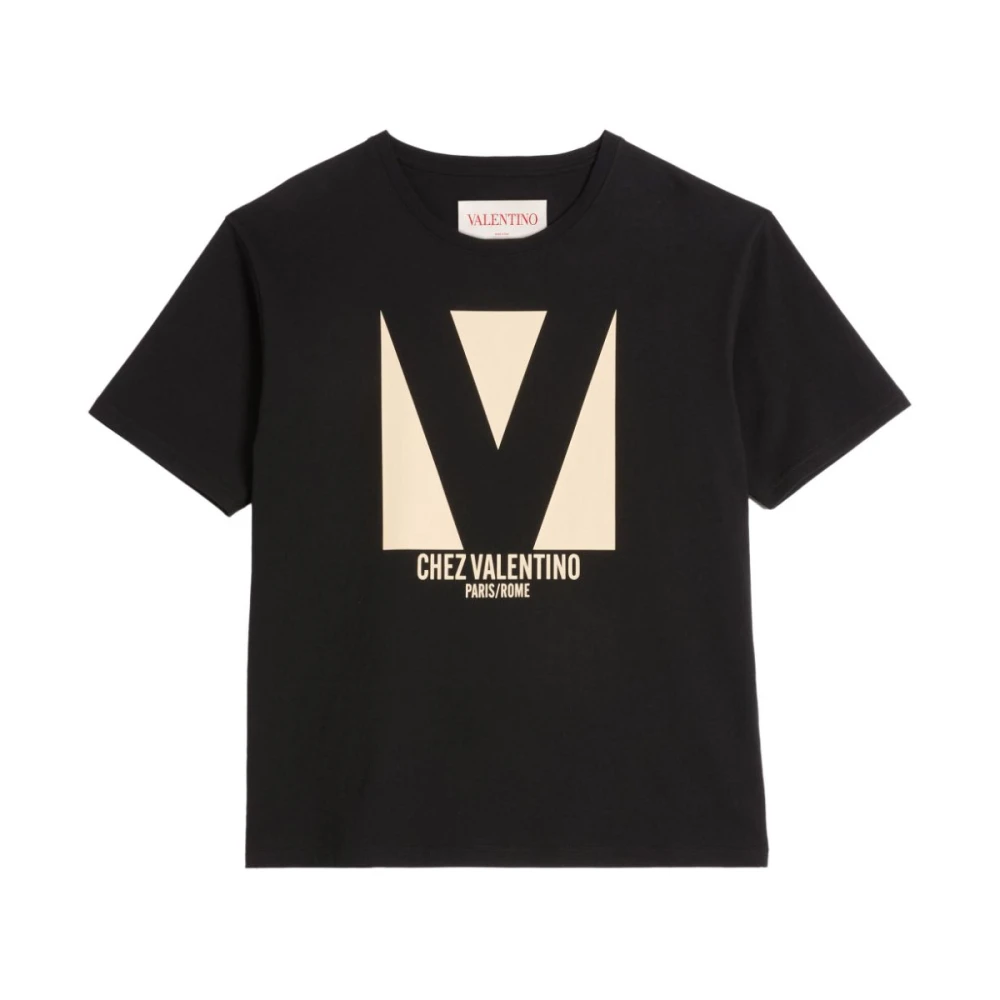 Valentino Zwart Logo Print Crew Neck T-shirt Black Heren