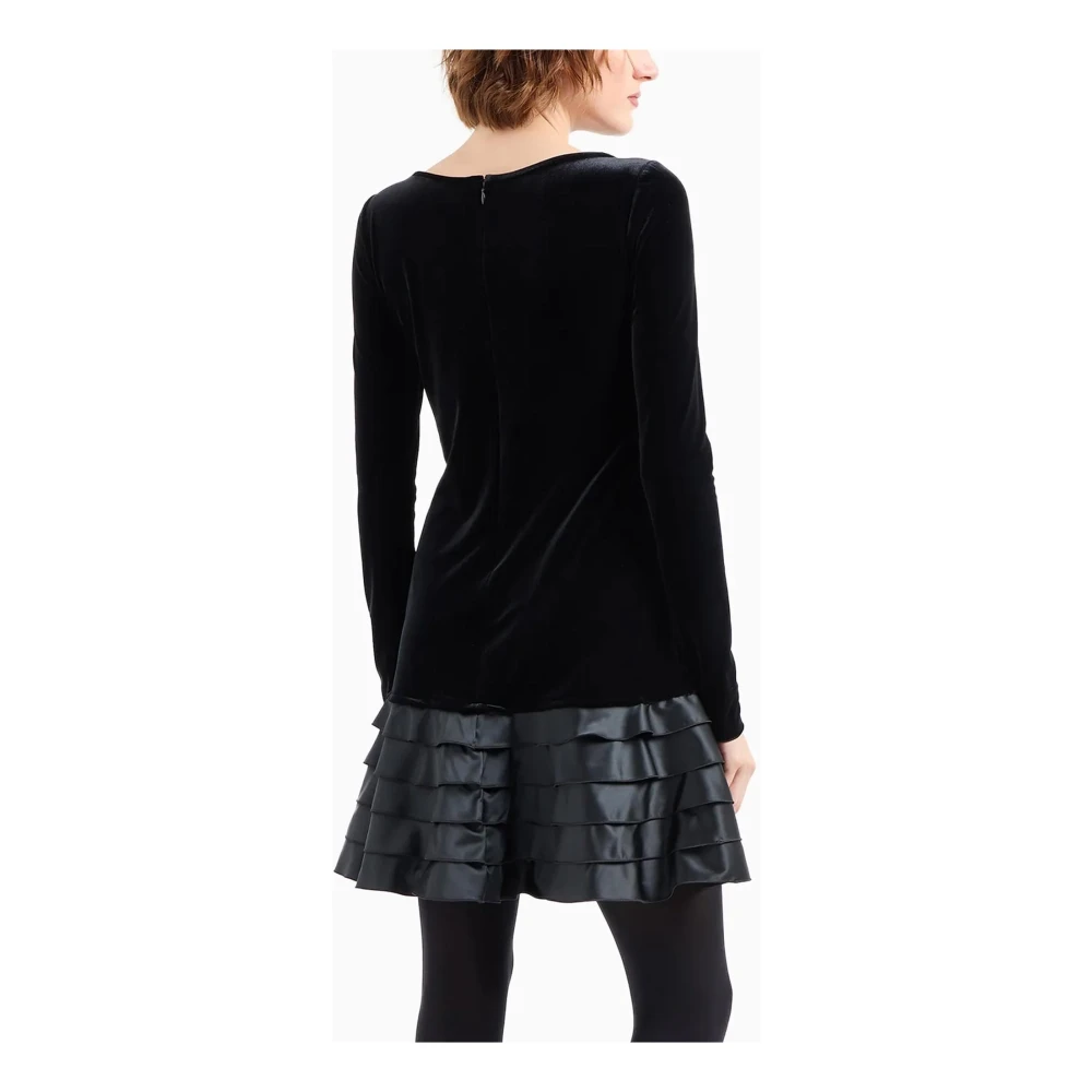 Emporio Armani Zwarte Jersey Boothals Jurk met Satijnen Ruches Black Dames