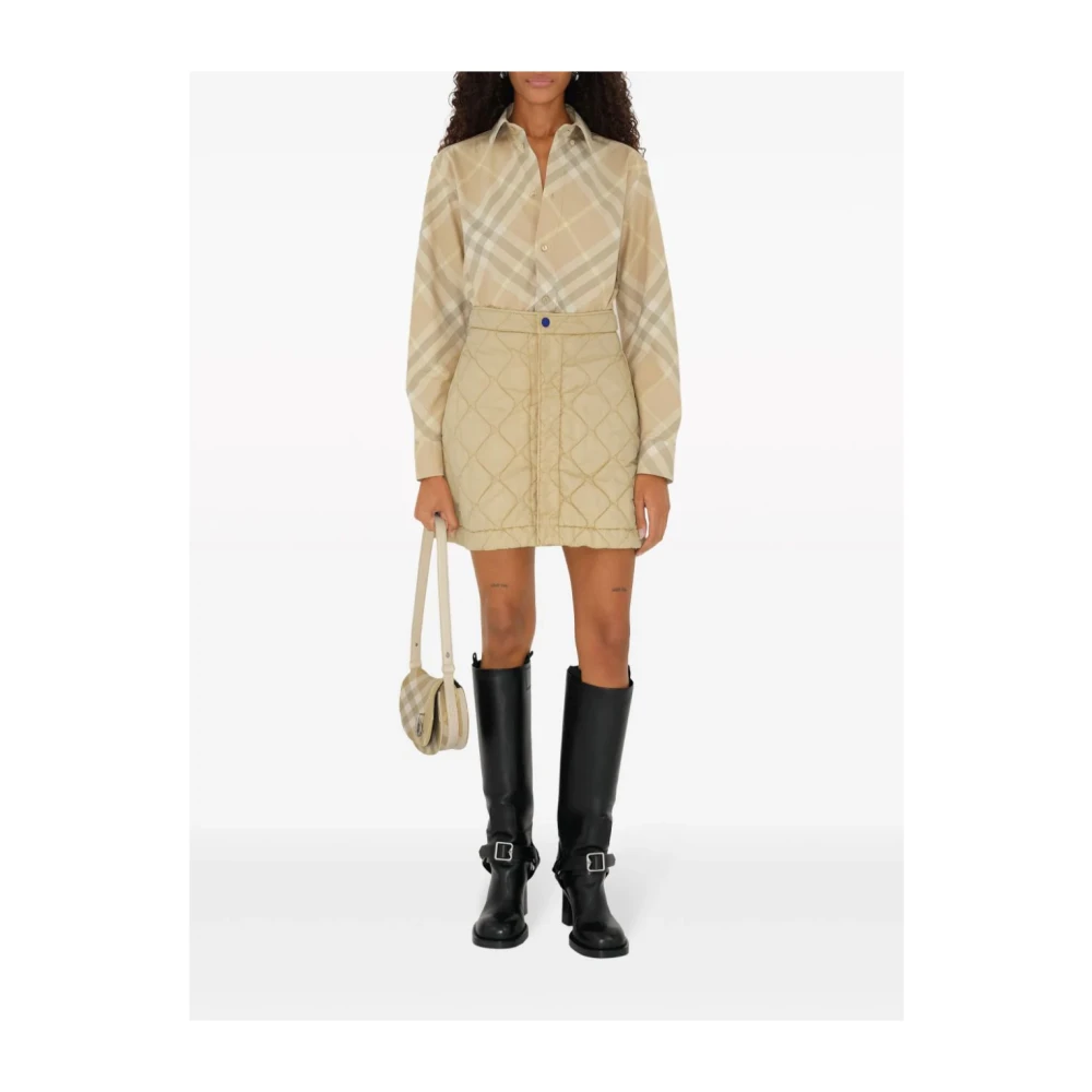 Burberry Beige Twill Kraag Shirt met Check Beige Dames