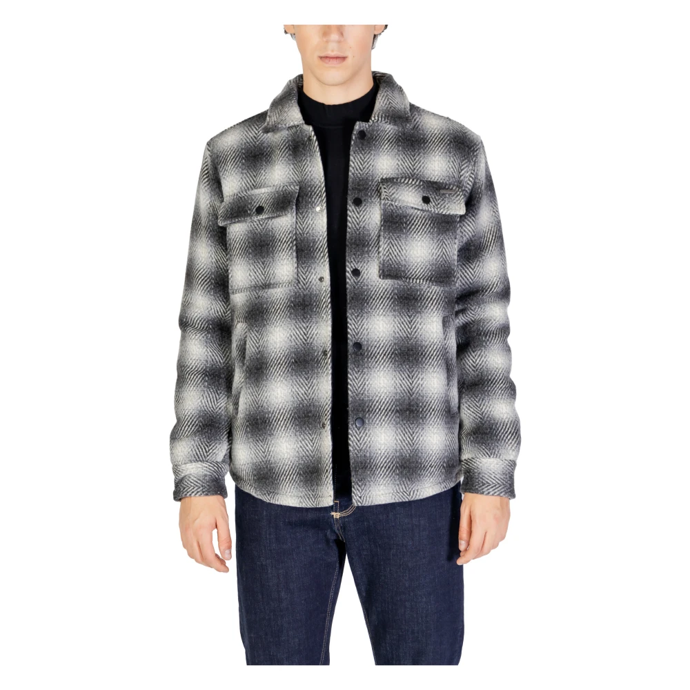 Gianni Lupo Geruite wolblend lange jas zwart Black Heren